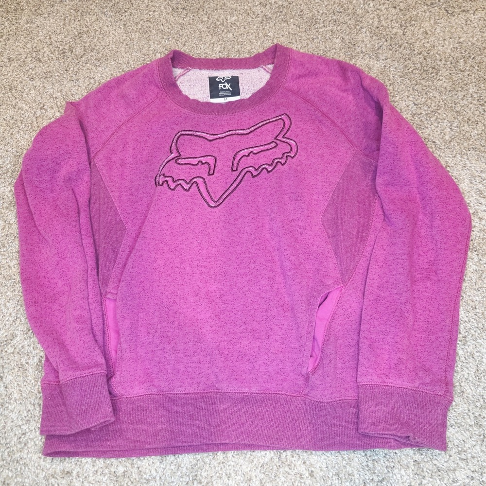 Womens Medium Fox Racing Magenta Crewneck Pullover Sweatshirt Cotton Blend - Picture 1 of 5